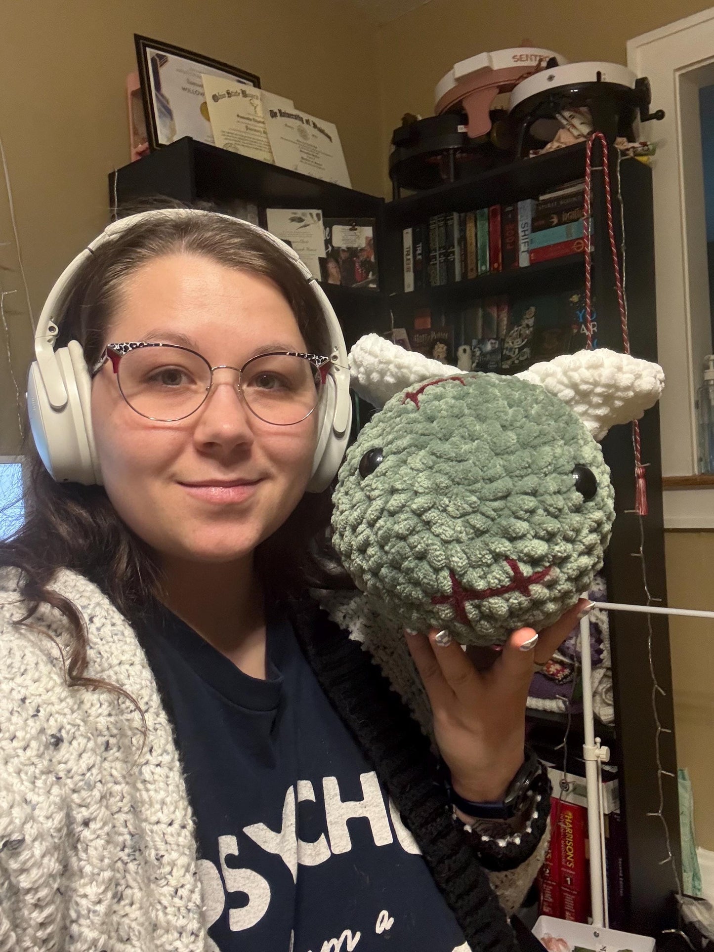 Handmade Crochet Zombie Bee Plushie: Soft Stress Relief Toy, Squishy Companion, Unique Gift