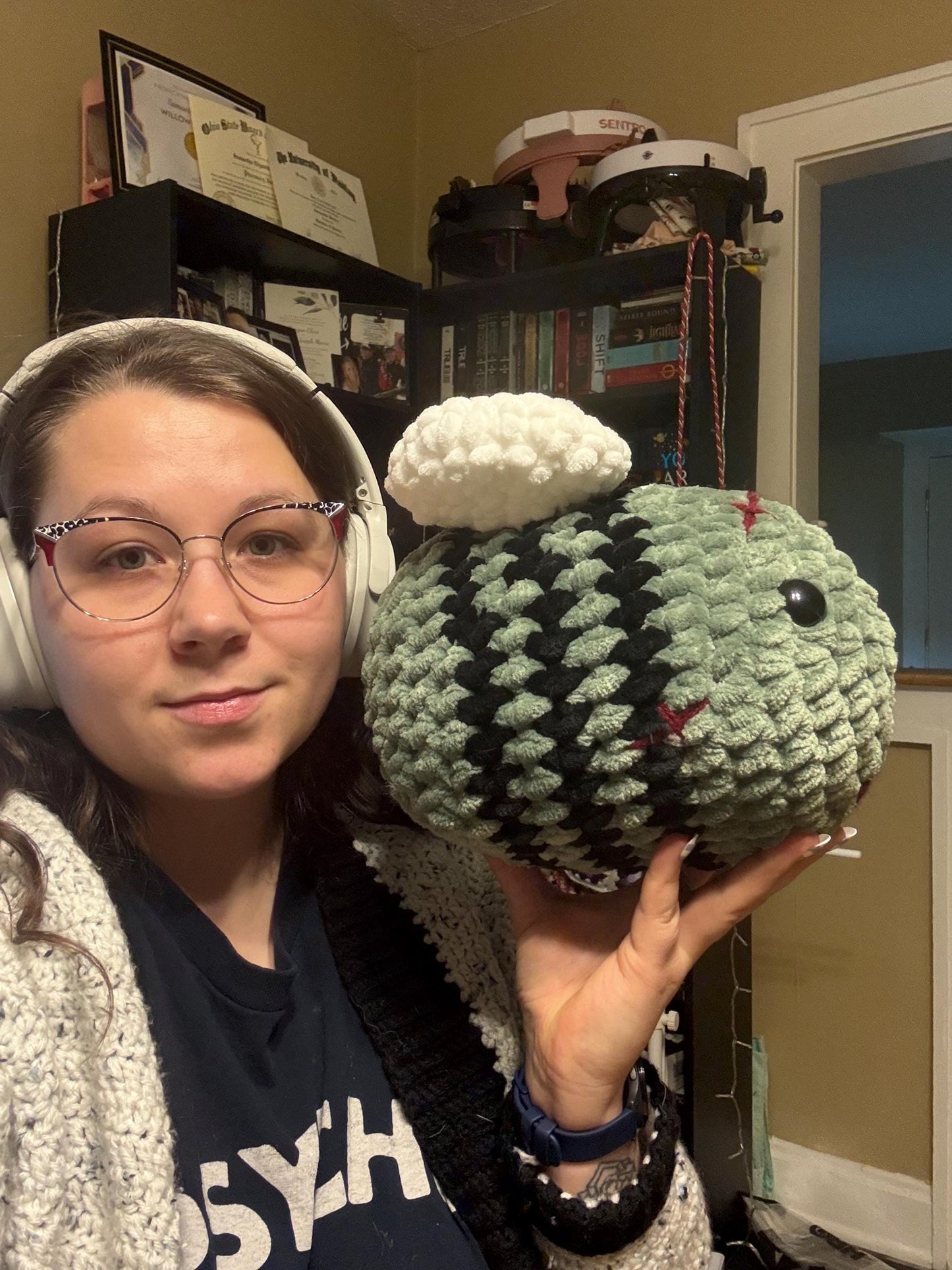 Handmade Crochet Zombie Bee Plushie: Soft Stress Relief Toy, Squishy Companion, Unique Gift