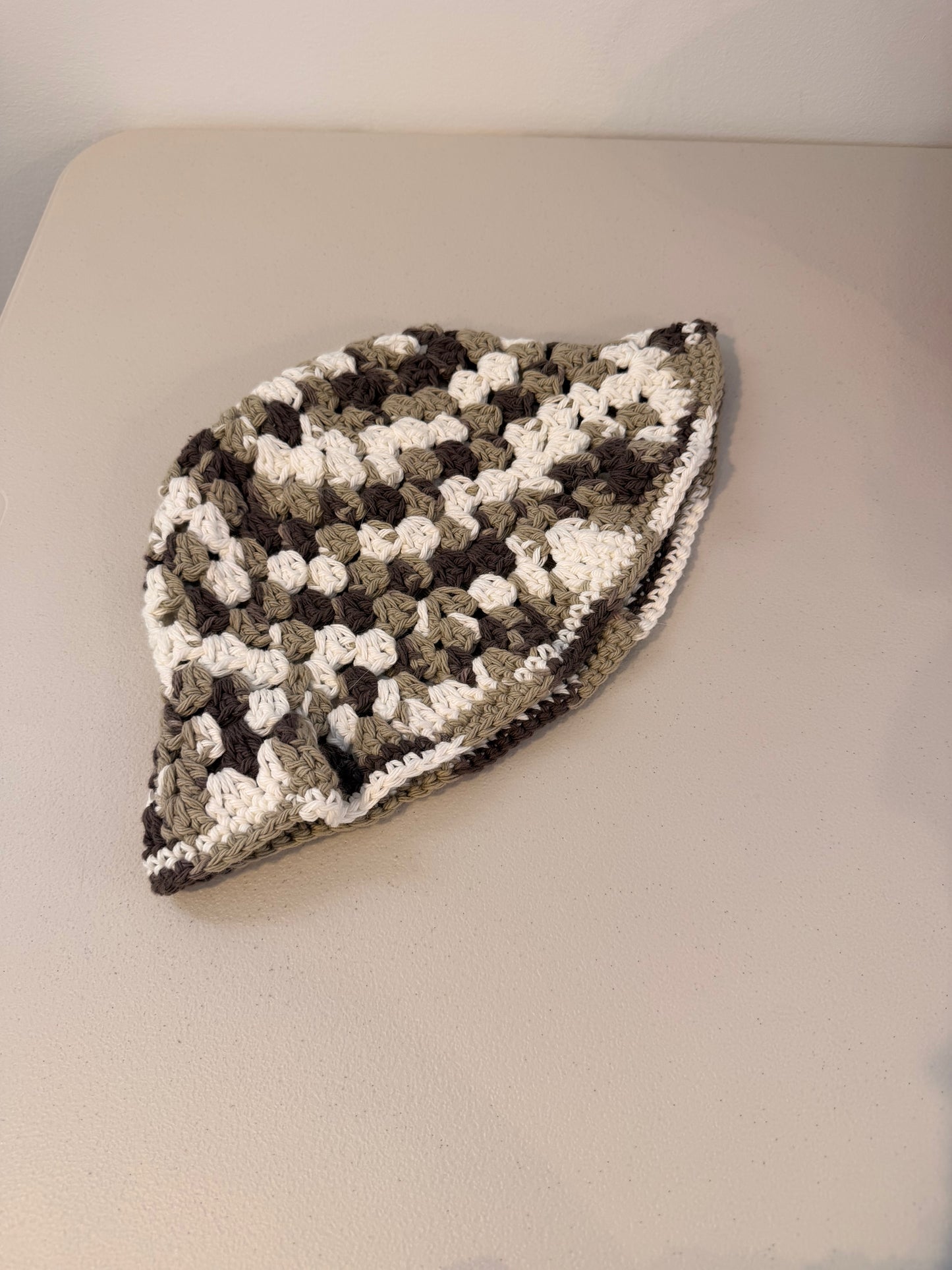 Chocolate pls | neutral tones | crochet adult small bucket hat