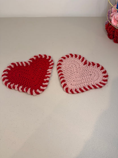 Valentine Crochet Heart Coasters- Set of 2 Coasters