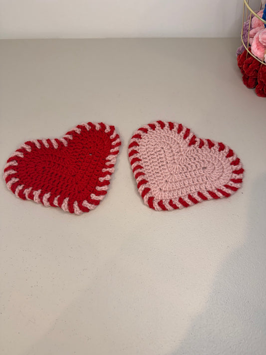 Valentine Crochet Heart Coasters- Set of 2 Coasters