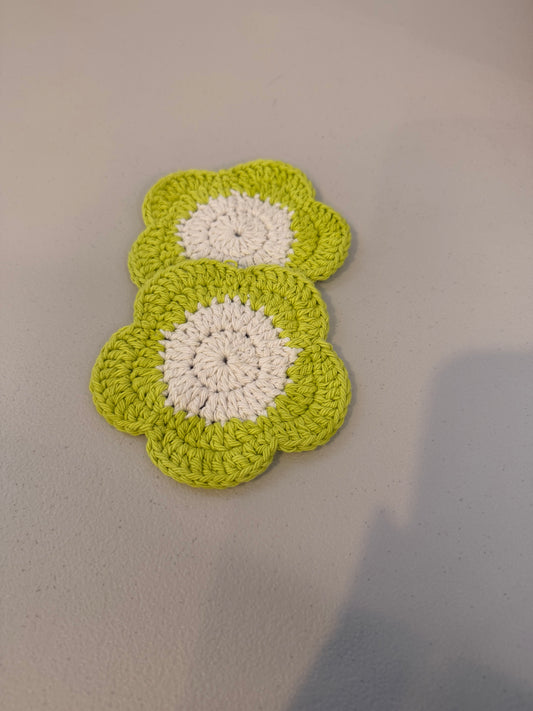 Valentine Crochet Green Flower Coasters- Set of 2 Coasters