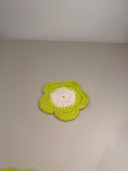 Valentine Crochet Green Flower Coasters- Set of 2 Coasters