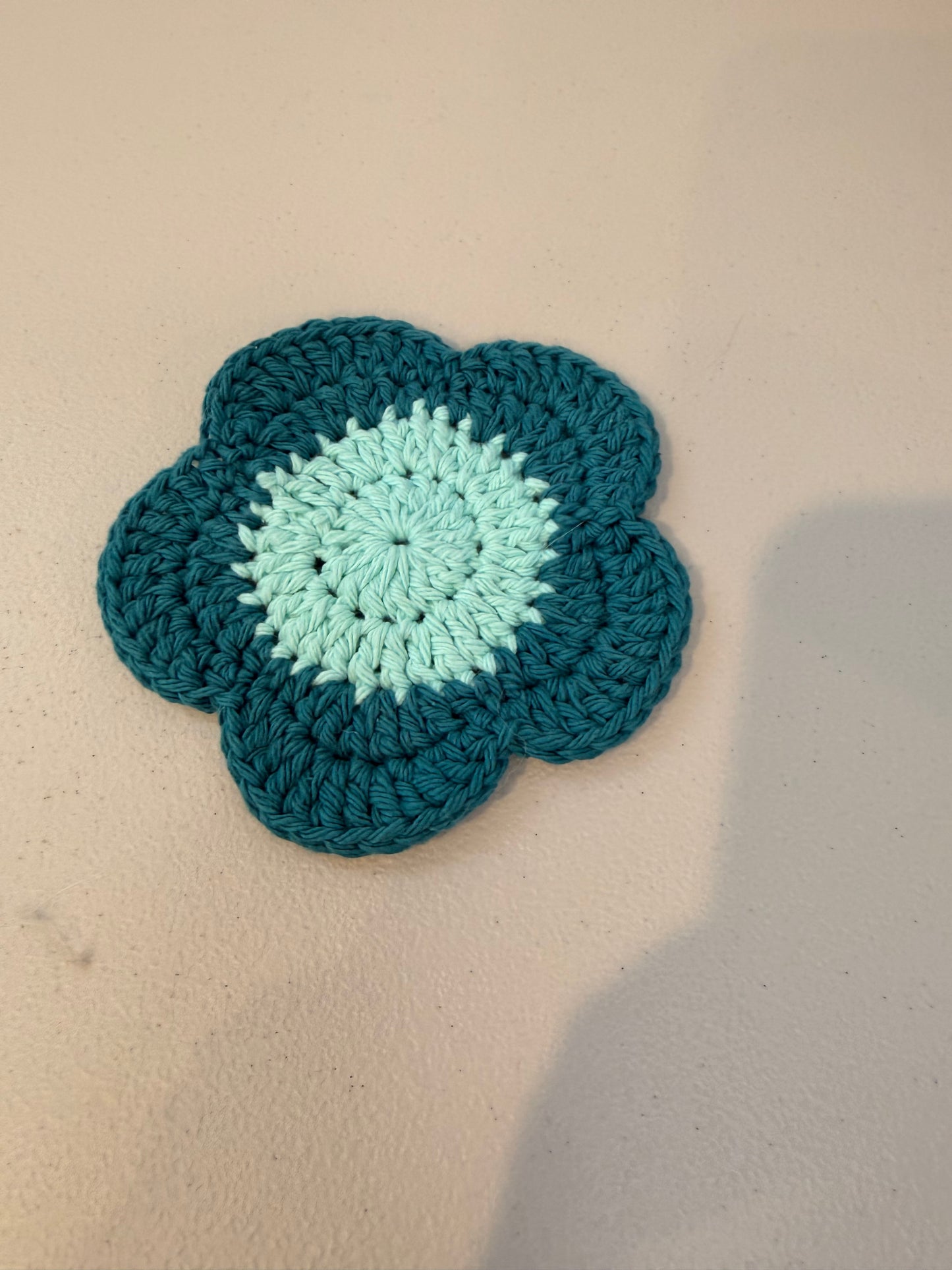 Valentine Crochet Teal Flower Coasters- Set of 2 Coasters