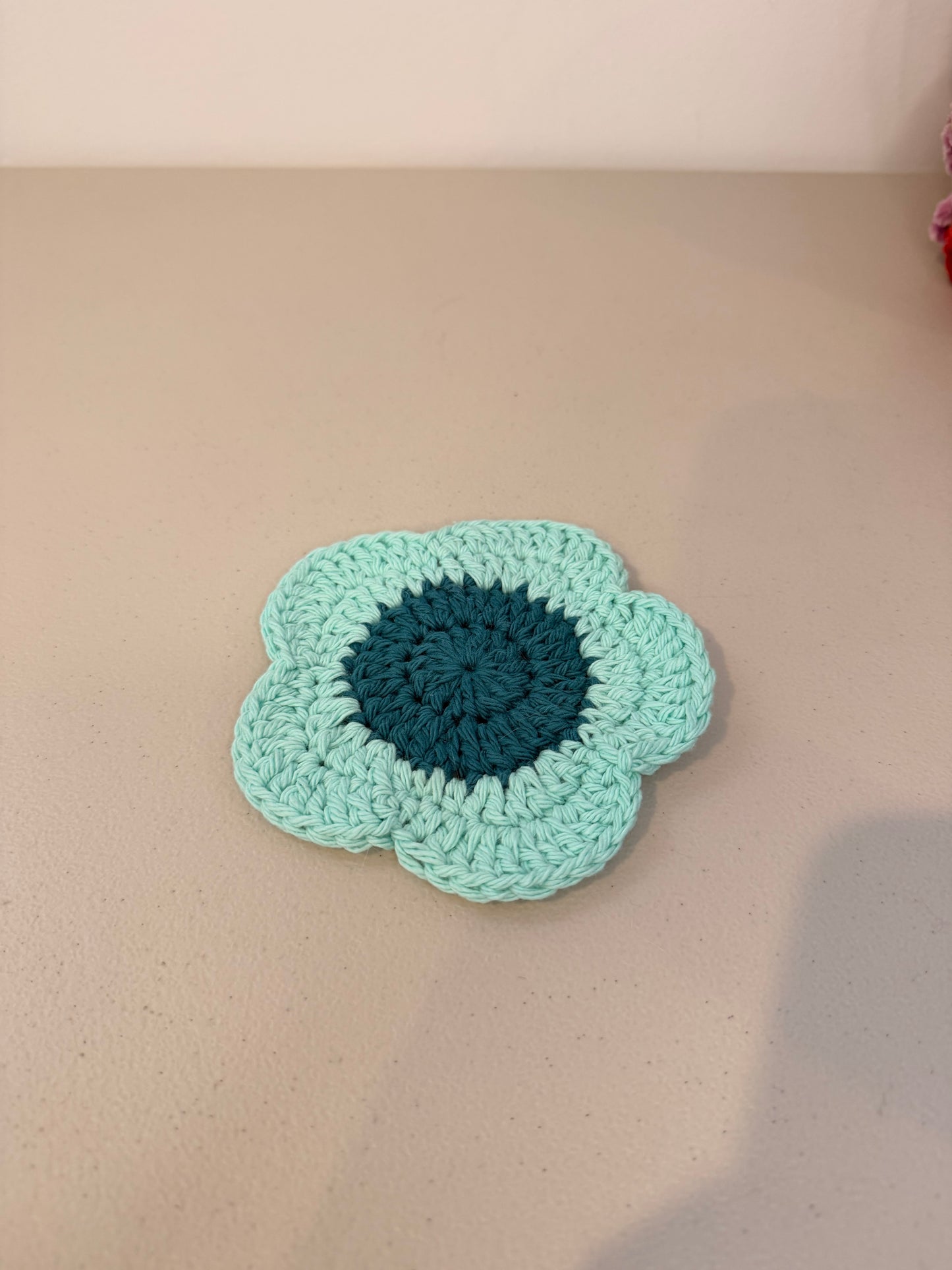 Valentine Crochet Teal Flower Coasters- Set of 2 Coasters