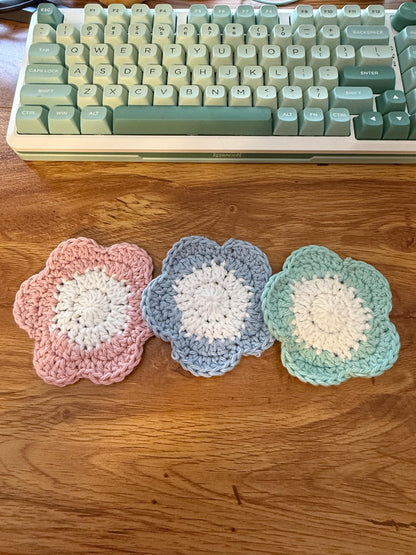 Adorable Crochet Flower Coasters- Handmade Gift Set of 3 Coasters