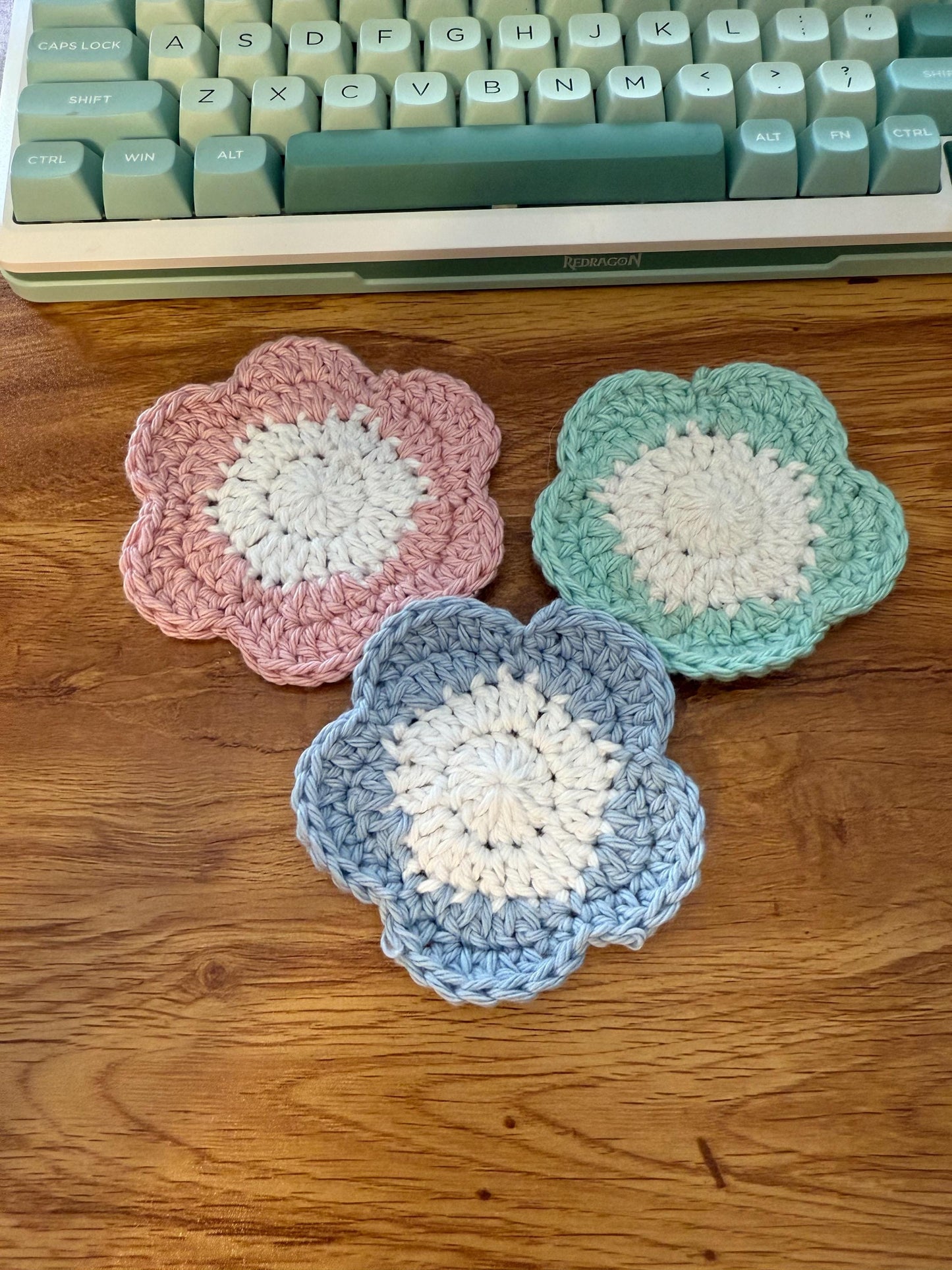 Adorable Crochet Flower Coasters- Handmade Gift Set of 3 Coasters
