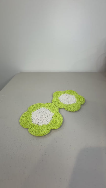 Valentine Crochet Green Flower Coasters- Set of 2 Coasters