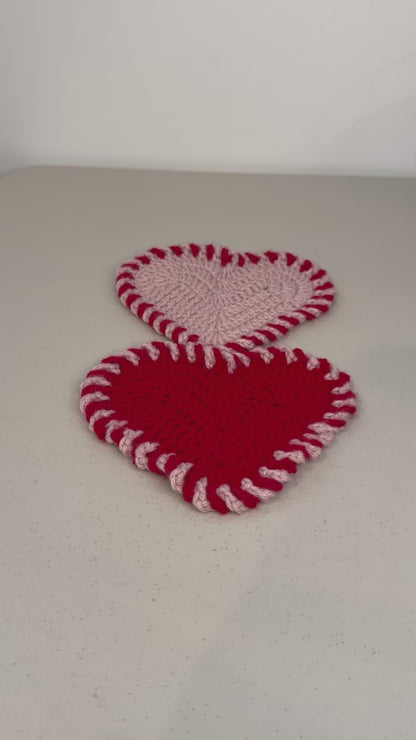 Valentine Crochet Heart Coasters- Set of 2 Coasters