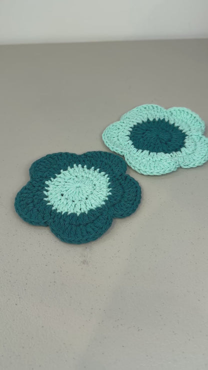 Valentine Crochet Teal Flower Coasters- Set of 2 Coasters